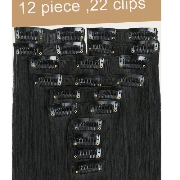 Human hair blend Long Black hair Extensions Clips - Picture 10 of 13
